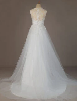 Wedding Dresses 2023 A Line Illusion Neck Sleeveless Floor Length Lace Beaded Tulle Boho Bridal Gowns -Dresses Store 080a5cae 78e6 45f6 8add fb39f0c93d9f