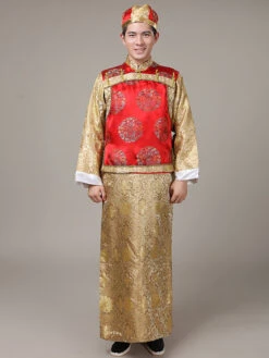 Halloween Chinese Costume Gold Qing Dynasty Long Gown With Waistcoat And Hat For Men -Dresses Store 0827a91f a73e 46ef 9f33 25bb15b538c9