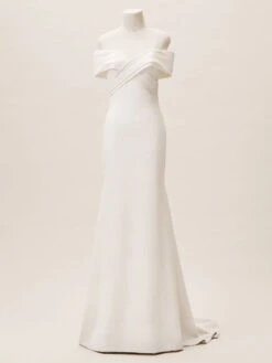 Simple Mermaid Causal Wedding Dresses Satin Off The Shoulder Pleated Floor Length Chapel Train Bridal Dress Free Customization -Dresses Store 0f6223c8 580d 4d5d 8e4a c95ae4e3a801