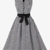 Retro Dress 1950s Audrey Hepburn Style Black Plaid Women Sleeveless Swing Dress