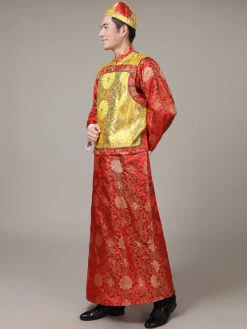 Halloween Chinese Costume Gold Qing Dynasty Long Gown With Waistcoat And Hat For Men -Dresses Store 2015cd72 be9a 4782 a2fc caf55e729e04