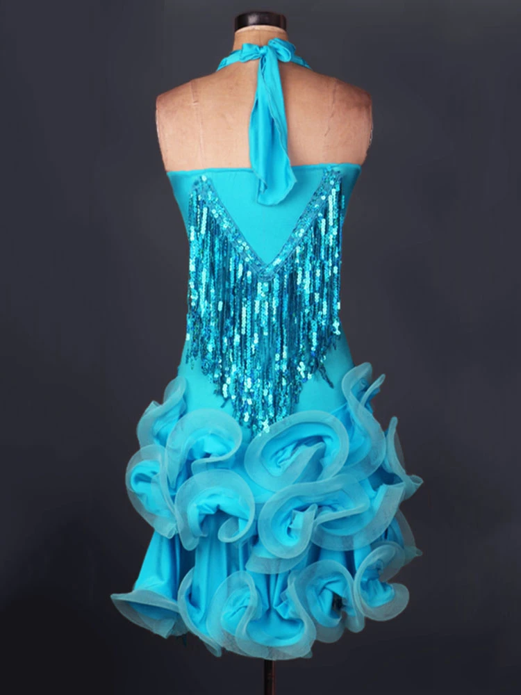 Dance Costumes Latin Dancer Dresses Organza Halter Backless Sleeveless Flowers Hem Sequin Fringes Dancing Clothes Hallloween 10 Dance Costumes Latin Dancer Dresses Organza Halter Backless Sleeveless Flowers Hem Sequin Fringes Dancing Clothes Hallloween - Image 8