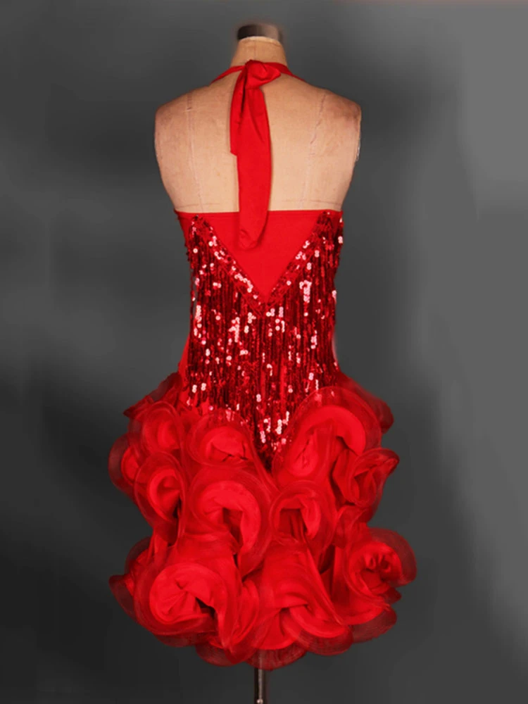 Dance Costumes Latin Dancer Dresses Organza Halter Backless Sleeveless Flowers Hem Sequin Fringes Dancing Clothes Hallloween 4 Dance Costumes Latin Dancer Dresses Organza Halter Backless Sleeveless Flowers Hem Sequin Fringes Dancing Clothes Hallloween - Image 2