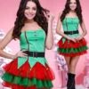 Christmas Elf Costume Green Women Strapless Short Dresses Outfit 4 Piece Halloween -Dresses Store 201812051453155806066