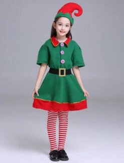 Kids Christmas Elf Costumes Little Girls Half Sleeve Dresses Set 3 Piece Halloween -Dresses Store 201812051453242582231