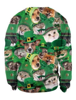 Green Sweatshirt St Patricks Day 3D Printed Dog Cat Clover Pullover Unisex Irish Long Sleeve Top Halloween -Dresses Store 201812261603064638105