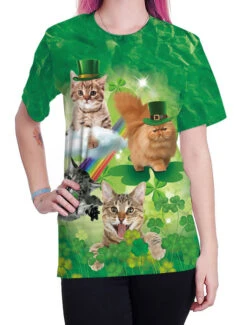 St Patricks Day T Shirt Green 3D Printed Dog Cat Clover Unisex Irish Short Sleeve Top Halloween -Dresses Store 201812261603563293748