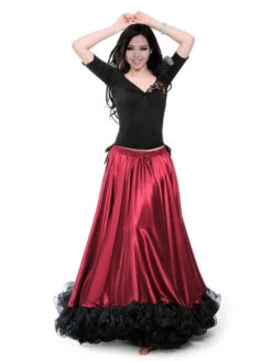 Burgundy Dance Costumes Female Flamenco Dress Billowing Mesh Adults Spanish Dancer Ballroom Dress Paso Doble Skirt Carnival -Dresses Store 201902251013452345072
