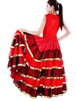 Flamenco Girls Red Black Layered Mesh Dance Adults Spanish Ballroom Dress Off Shoulder Paso Doble Costumes Carnival -Dresses Store 201902251013463898191