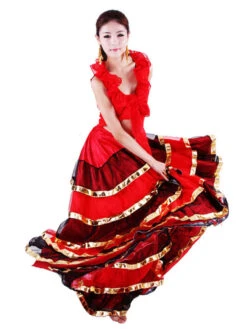Flamenco Girls Red Black Layered Mesh Dance Adults Spanish Ballroom Dress Off Shoulder Paso Doble Costumes Carnival -Dresses Store 201902251013466692432