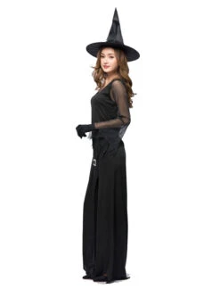 Witch Costume Carnival Women Sexy Split Black Maxi Long Sleeve Dresses Outfit -Dresses Store 201903011706246233180