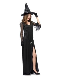 Witch Costume Carnival Women Sexy Split Black Maxi Long Sleeve Dresses Outfit -Dresses Store 201903011706249336313