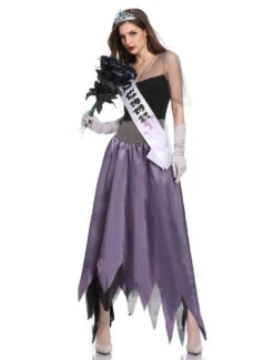 Zom Queen Costume Halloween Purple Corpse Bride Women Dresses Set -Dresses Store 201903011708032132626