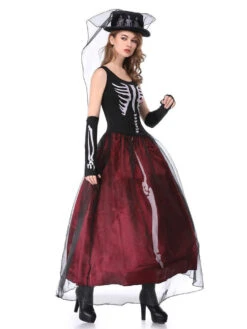 Black Carnival Costumes Headwear Dress Polyester Women Corpse Bride Mardi Gras Set Holidays Costumes -Dresses Store 201904011438379094249