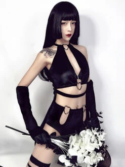 Jazz Dance Costumes Black Women Grommet Gloves Shorts Top 3 Pieces Dancing Wear Halloween -Dresses Store 201905131322096497787