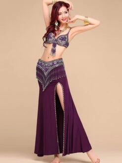 Belly Dance Costumes Women Rose Red Beading High Slit Belly Dancing Performance Costume Halloween -Dresses Store 201905201404153857687