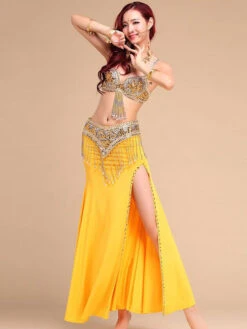 Belly Dance Costumes Women Rose Red Beading High Slit Belly Dancing Performance Costume Halloween -Dresses Store 201905201404162804871