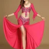 Belly Dance Costumes Women Rose Red Beading High Slit Belly Dancing Performance Costume Halloween -Dresses Store 201905201404172205119