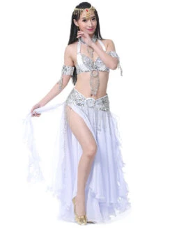 Belly Dance Costumes Split Rhinestones Ruffle Chiffon Women Performance Costume Halloween