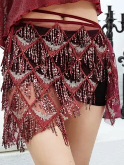 Belly Dance Costumes Accessory Fringe Sequins Quilted Belly Dancer Tulle Performance Waist Chain