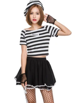 Women Halloween Costume Prison Costumes Stripes Skirts Mardi Gras Holiday Costume