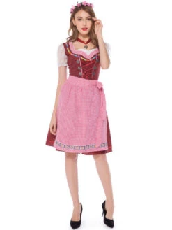 Beer Girl Costume Burgundy Plaid Lace Up Apron Polyester Oktoberfest Holidays Costumes Oktoberfest Costumes -Dresses Store 201908061531527194747