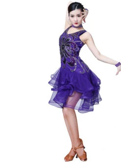 Dance Costumes Latin Dresses Sequins Flower Tiered Tulle Dancer Dancing Wear Outfit Carnival 9 Dance Costumes Latin Dresses Sequins Flower Tiered Tulle Dancer Dancing Wear Outfit Carnival -Dresses Store 201908201617205593285