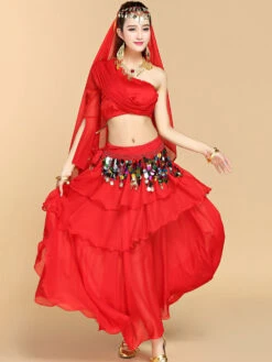 Belly Dance Costumes Sequins Ruffles One Shoulder Top Women Dancing Wear