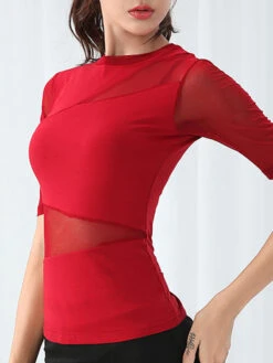 Latin Dance Costumes Tulle Semi Sheer Top Women Dancing Wears Outfit Carnival -Dresses Store 201908281625391135133
