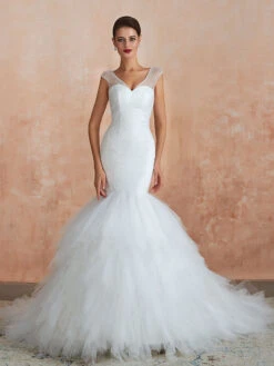 Mermaid Wedding Dress 2023 Beaded V Neck Sleeveless Bridal Gowns With Train -Dresses Store 2019090618303504140