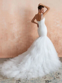 Mermaid Wedding Dress 2023 Beaded V Neck Sleeveless Bridal Gowns With Train -Dresses Store 20190906183036085860