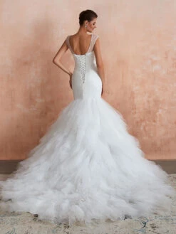 Mermaid Wedding Dress 2023 Beaded V Neck Sleeveless Bridal Gowns With Train -Dresses Store 201909061830364634999