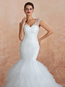 Mermaid Wedding Dress 2023 Beaded V Neck Sleeveless Bridal Gowns With Train -Dresses Store 201909061830367968243