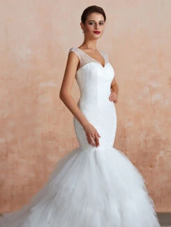 Mermaid Wedding Dress 2023 Beaded V Neck Sleeveless Bridal Gowns With Train -Dresses Store 201909061830371376172