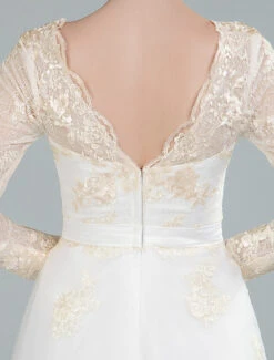 Short Wedding Dress Tulle Knee Length V Neck Long Sleeves A Line Bridal Gowns -Dresses Store 20190929153811857744