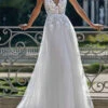 Simple Wedding Dress 2023 A Line V Neck Straps Sleeveless Lace Appliqued Tulle Bridal Gown -Dresses Store 201910121435234075334