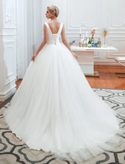 Princess Wedding Dress 2023 Ball Gown V Neck Sleeveless Court Train Bridal Gowns Free Customization -Dresses Store 201910141105153611222