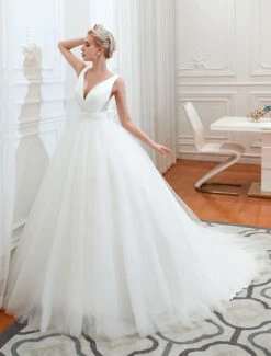 Princess Wedding Dress 2023 Ball Gown V Neck Sleeveless Court Train Bridal Gowns Free Customization -Dresses Store 201910141105157352312