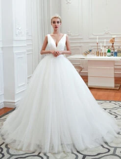 Princess Wedding Dress 2023 Ball Gown V Neck Sleeveless Court Train Bridal Gowns Free Customization -Dresses Store 201910141105370573156