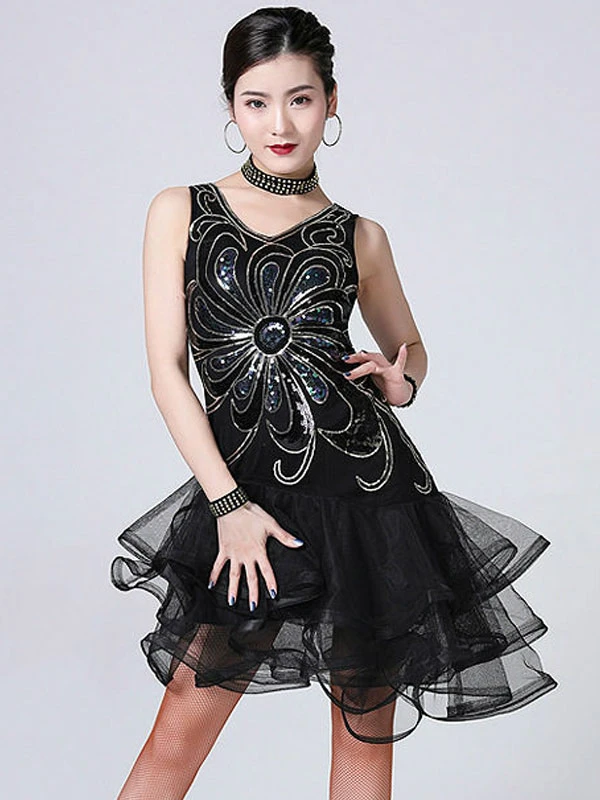 Latin Dance Costumes Sequin Tulle Ruffle Women Dancing Costumes Carnival 6 Latin Dance Costumes Sequin Tulle Ruffle Women Dancing Costumes Carnival - Image 4