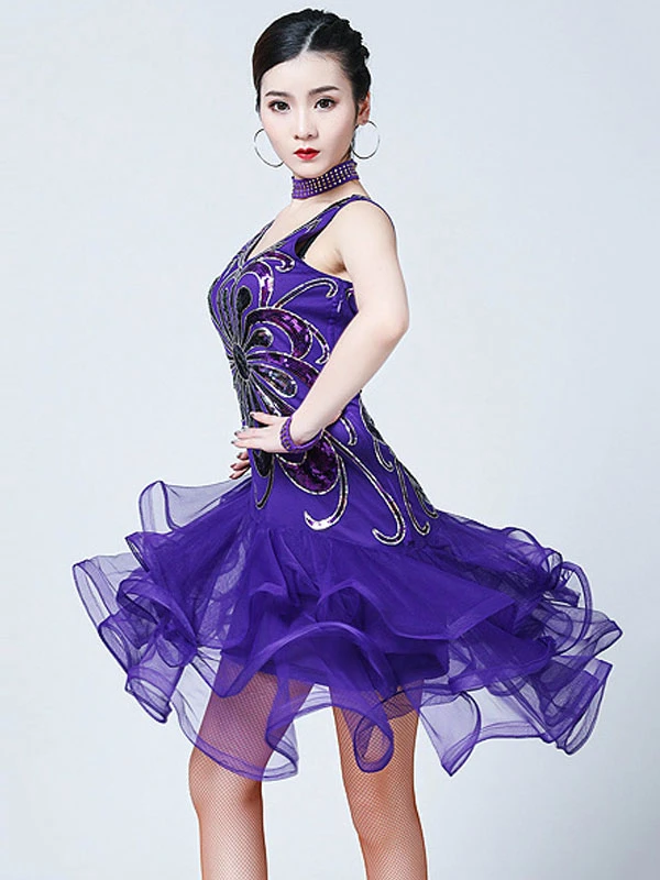 Latin Dance Costumes Sequin Tulle Ruffle Women Dancing Costumes Carnival 9 Latin Dance Costumes Sequin Tulle Ruffle Women Dancing Costumes Carnival - Image 7
