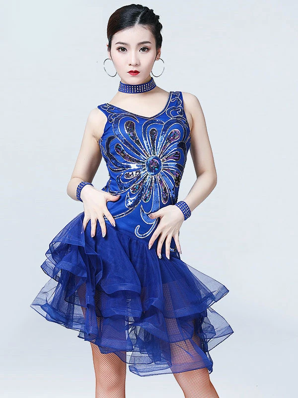 Latin Dance Costumes Sequin Tulle Ruffle Women Dancing Costumes Carnival 3 Latin Dance Costumes Sequin Tulle Ruffle Women Dancing Costumes Carnival