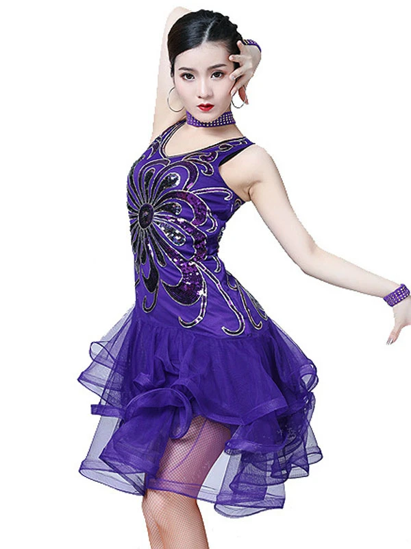 Latin Dance Costumes Sequin Tulle Ruffle Women Dancing Costumes Carnival 8 Latin Dance Costumes Sequin Tulle Ruffle Women Dancing Costumes Carnival - Image 6