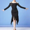 Latin Dance Costumes Dresses Fringe Ruffle Slit Women Dancing Wears Outfit Carnival -Dresses Store 201911061709368404130