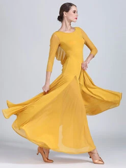 Ballroom Dance Costumes Silk Ruffle Backless Dress Dancer Women Dancing Wear -Dresses Store 201911111440490909603