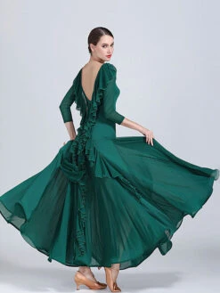 Ballroom Dance Costumes Silk Ruffle Backless Dress Dancer Women Dancing Wear -Dresses Store 20191111144050285826
