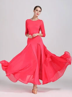 Ballroom Dance Costumes Silk Ruffle Backless Dress Dancer Women Dancing Wear