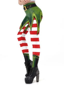 Women Christmas Leggings Christmas Tree Print Green Holiday Skinny Leg Pant -Dresses Store 201911181434533585222