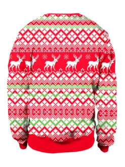 Ugly Christmas Sweater Red Christmas Reindeer Pattern Crewneck Long Sleeve Top -Dresses Store 201911181435304191240