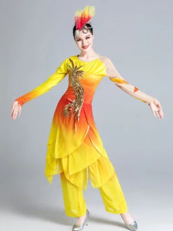 Yellow Chinese Costumes Asian Dance Costume 2 Piece Outfit Carnival Costumes -Dresses Store 201911281524293539866